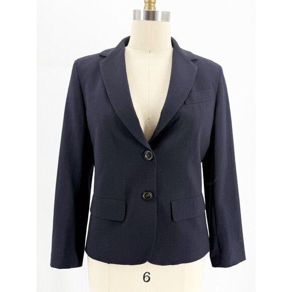 WEEKEND MaxMara Wool Navy Blue 2-button Fitted Blazer 6 - Picture 1 of 11